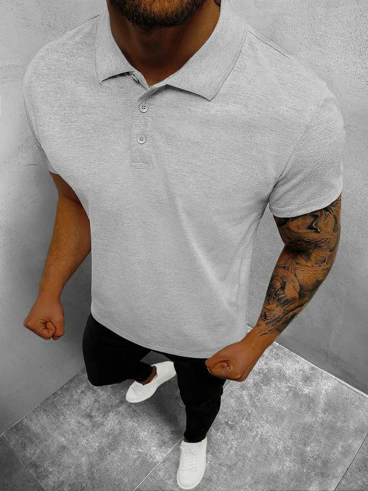 Vyriški šviesiai pilki polo marškinėliai Casual
