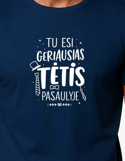 Vyriški tamsiai mėlyni marškinėliai Geriausias tėtis (baltas)