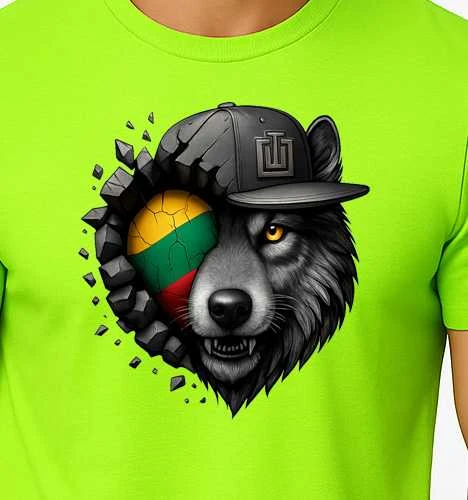 Vyriški žali neoniniai marškinėliai Vilkas pilkas