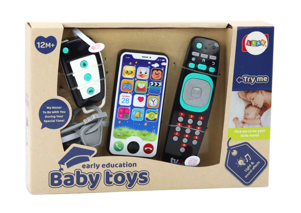 Lean Toys Žaislų rinkinys vaikams: nuotolinio valdymo pultas, raktai ir telefonas su šviesomis ir garsais