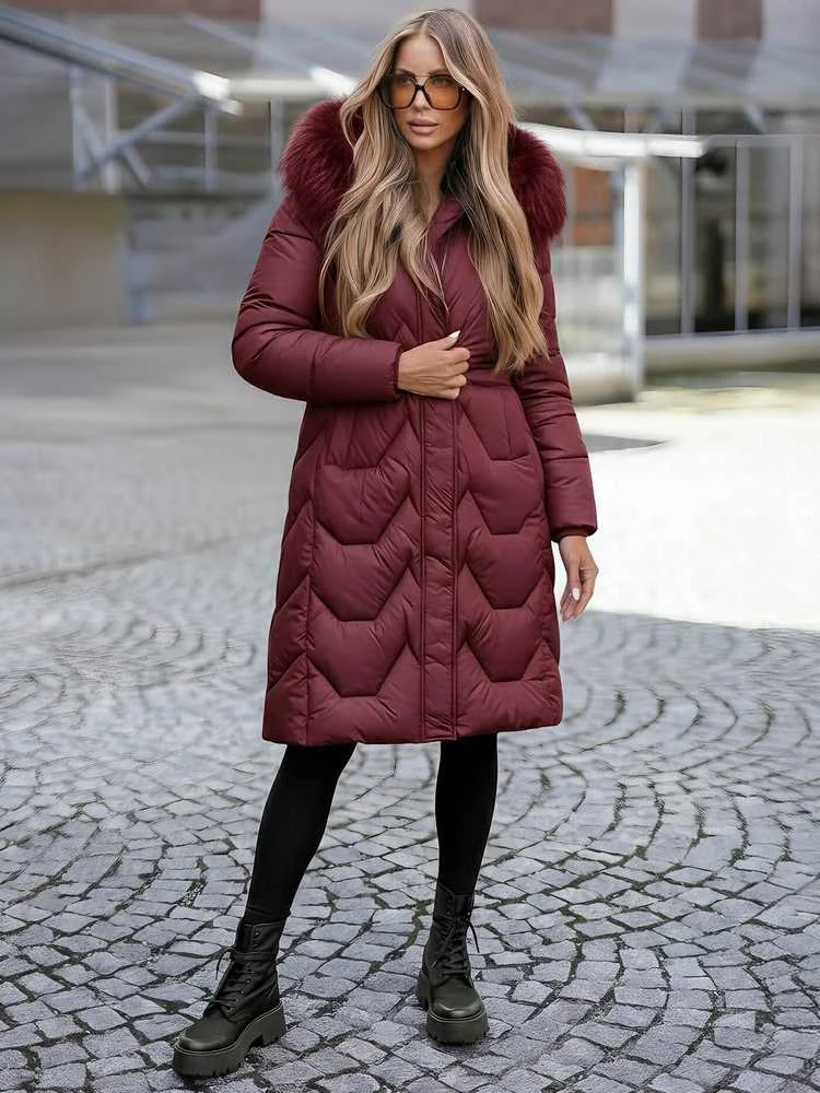 Žieminė ilga moteriška bordo striukė Klein