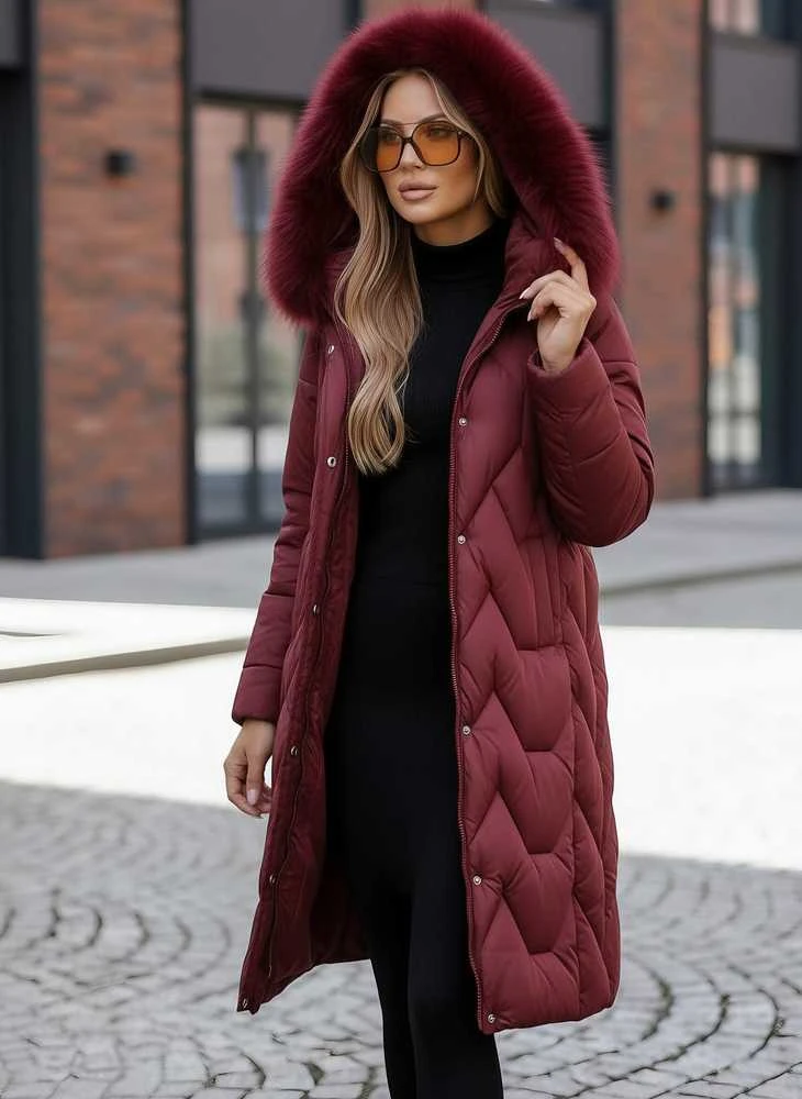 Žieminė ilga moteriška bordo striukė Klein