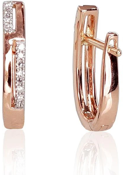 Auksiniai auskarai anglišku užsegimu, Raudonas Auksas, Briliantai - 1.65 g. - 14 mm. - Briliantai (0,049Ct)