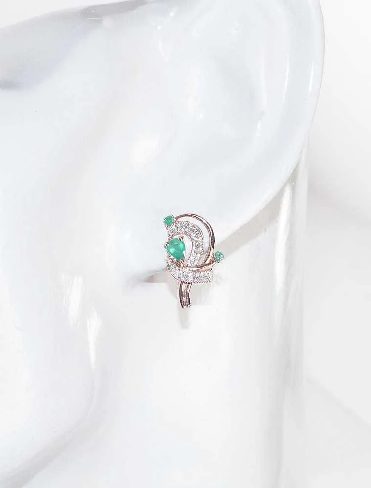 Auksiniai auskarai anglišku užsegimu, Raudonas Auksas, Briliantai , Smaragdas - 3.43 g. - 16 mm. - Briliantai (0,081Ct), Smaragdas (0,319Ct)
