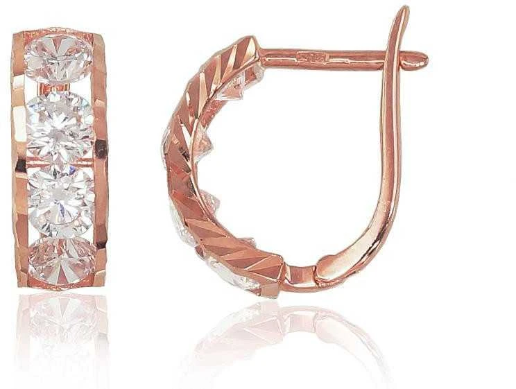 Auksiniai auskarai anglišku užsegimu, Raudonas Auksas, Cirkonai - 1.91 g. - 13 mm.