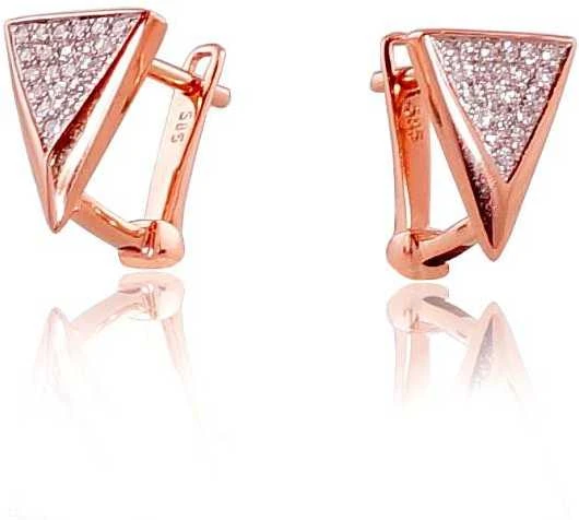 Auksiniai auskarai anglišku užsegimu, Raudonas Auksas, Briliantai - 1.81 g. - 10 mm. - Briliantai (0,102Ct)