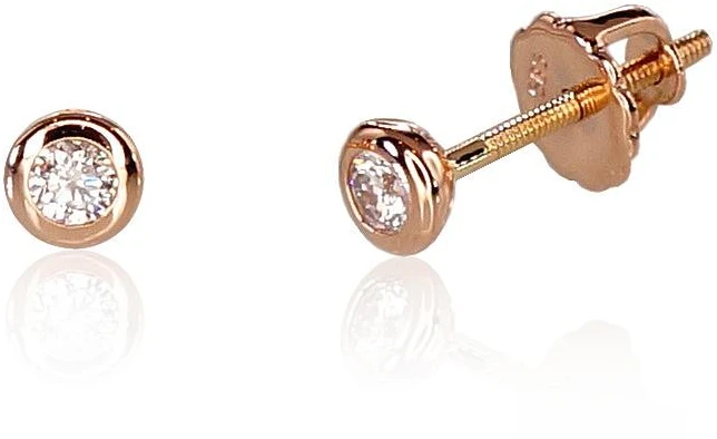 Auksiniai auskarai su brangakmeniais. Metalas: Raudonas Auksas. Praba: 585°. Akmuo: Briliantai - 1.19 g. - 4 mm. - Briliantai (0,152Ct)
