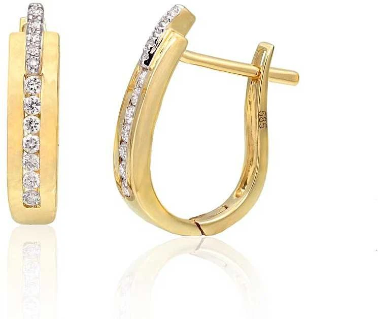 Auksiniai auskarai su brangakmeniais. Metalas: Geltonas Auksas. Praba: 585°. Akmuo: Briliantai - 2 g. - 13 mm. - Briliantai (0,132Ct)