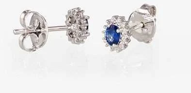 Auksiniai auskarai su brangakmeniais. Metalas: Baltas Auksas. Praba: 585°. Akmuo: Briliantai , Safyras - 1.42 g. - 8 mm. - Briliantai (0,078Ct), Safyras (0,428Ct)