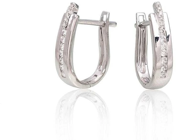 Auksiniai auskarai su brangakmeniais. Metalas: Baltas Auksas. Praba: 585°. Akmuo: Briliantai - 2.19 g. - 13 mm. - Briliantai (0,13Ct)