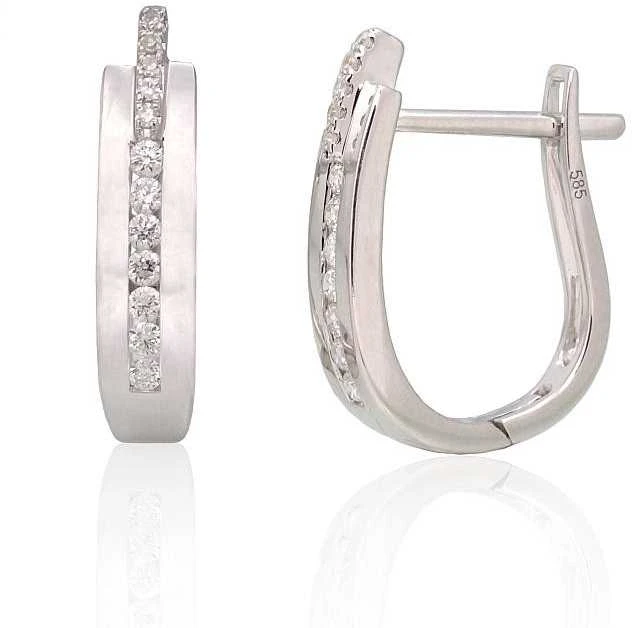 Auksiniai auskarai su brangakmeniais. Metalas: Baltas Auksas. Praba: 585°. Akmuo: Briliantai - 2.19 g. - 13 mm. - Briliantai (0,13Ct)