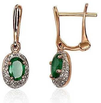 Auksiniai auskarai su brangakmeniais. Metalas: Raudonas Auksas. Praba: 585°. Akmuo: Briliantai , Smaragdas - 1.99 g. - 21 mm. - Briliantai (0,133Ct), Smaragdas (0,758Ct)