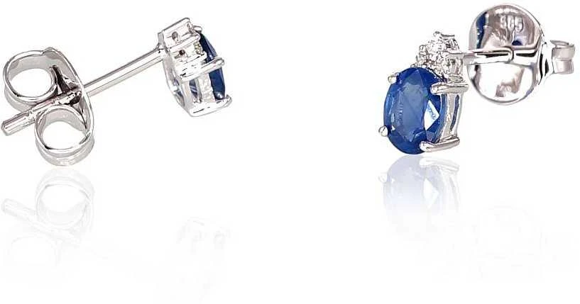 Auksiniai auskarai vinukai, Baltas Auksas, Briliantai , Safyras - 1.44 g. - 7 mm. - Briliantai (0,036Ct), Safyras (0,74Ct)