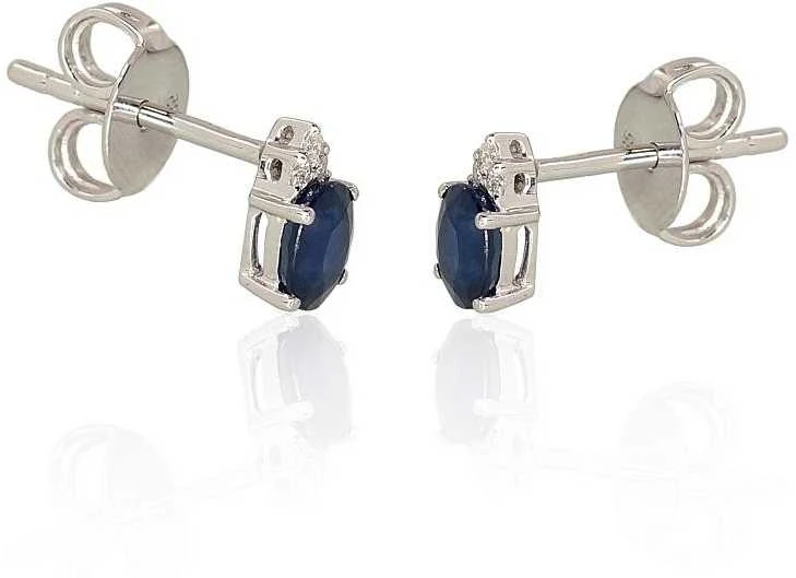Auksiniai auskarai vinukai, Baltas Auksas, Briliantai , Safyras - 1.44 g. - 7 mm. - Briliantai (0,036Ct), Safyras (0,74Ct)