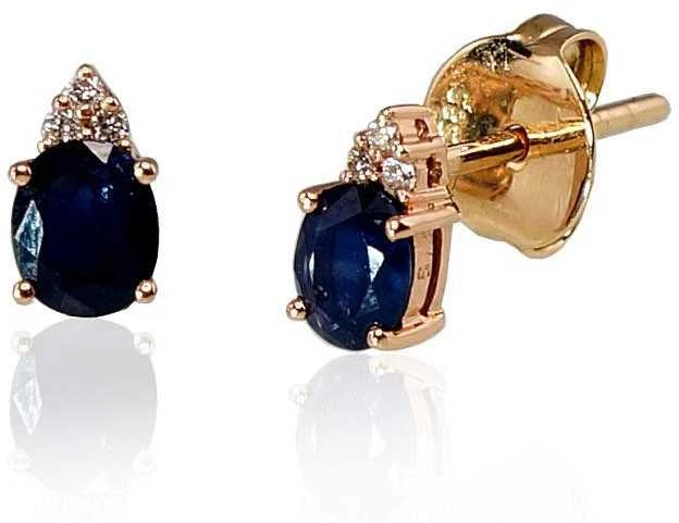 Auksiniai auskarai vinukai, Raudonas Auksas, Briliantai , Safyras - 1.3 g. - 7 mm. - Briliantai (0,038Ct), Safyras (0,75Ct)