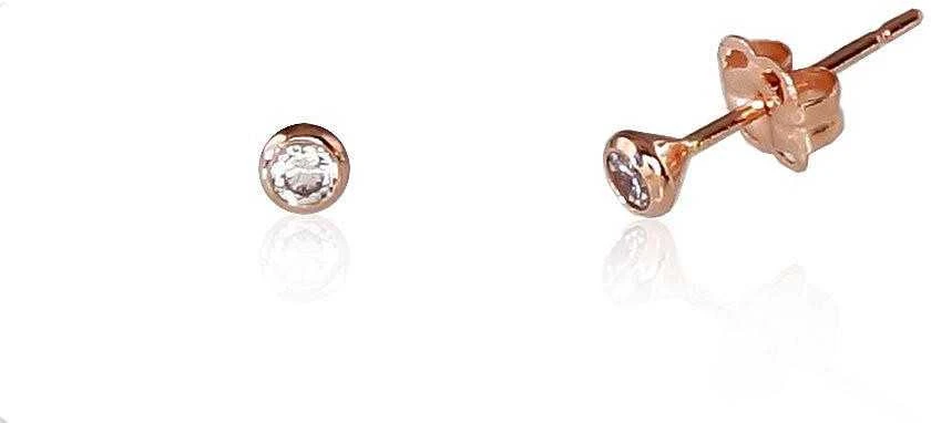Auksiniai auskarai vinukai, Raudonas Auksas, Cirkonai - 3 mm. - 0.27 g.