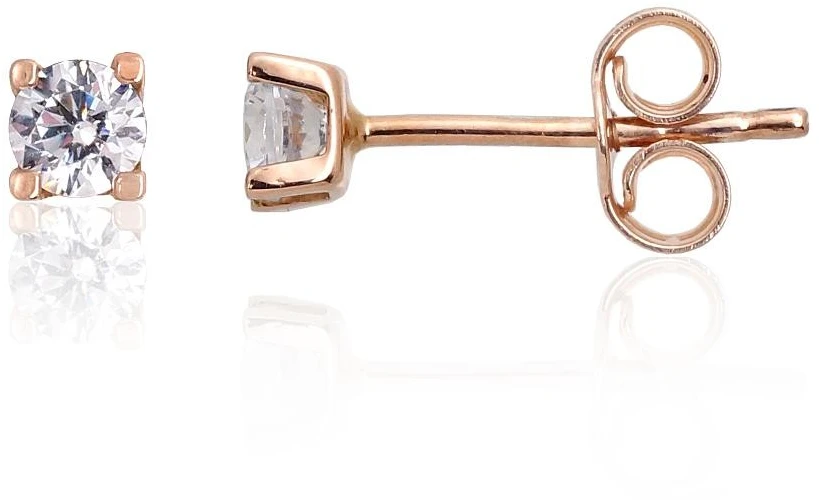 Auksiniai auskarai vinukai, Raudonas Auksas, Cirkonai - 3 mm. - 0.48 g.