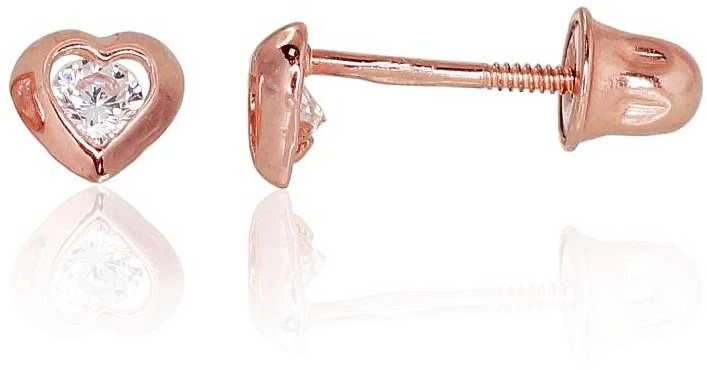 Auksiniai auskarai vinukai, užsukami, Raudonas Auksas, Cirkonai - 4 mm. - 0.3 g.
