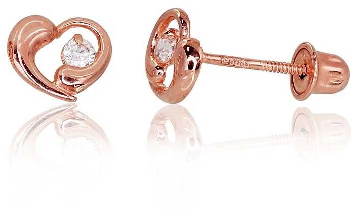 Auksiniai auskarai vinukai, užsukami, Raudonas Auksas, Cirkonai - 6 mm. - 0.4 g.