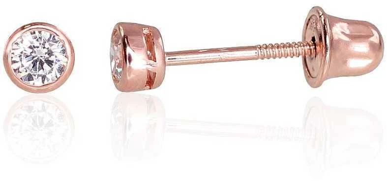 Auksiniai auskarai vinukai, užsukami, Raudonas Auksas, Cirkonai - 3 mm. - 0.32 g.