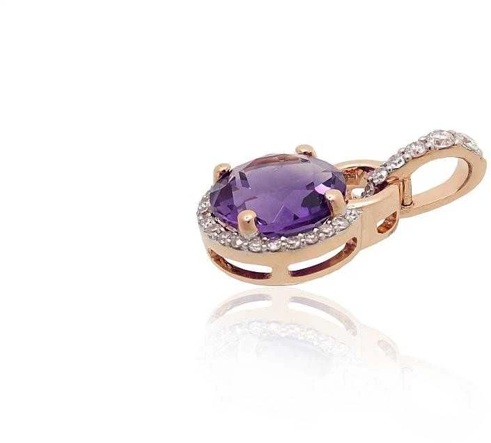 Auksinis pakabukas - 1.04 g. - 16 mm. - Briliantai (0,098Ct), Ametistas