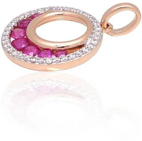 Auksinis pakabukas - 1.34 g. - 19 mm. - Briliantai (0,118Ct), Rubinas (0,312Ct)