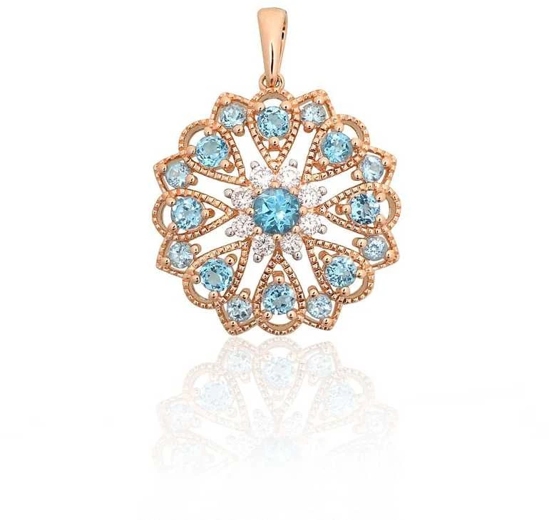 Auksinis pakabukas - 2.32 g. - 22 mm. - Briliantai (0,13Ct), Mėlynas topazas