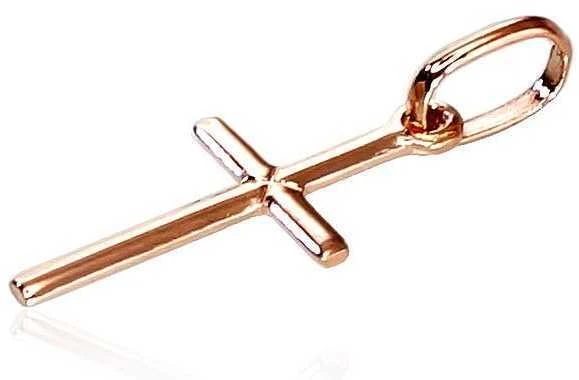 Auksinis pakabukas kryželis. Metalas: Raudonas Auksas. Praba: 585°. - 0.48 g. - 23 mm.