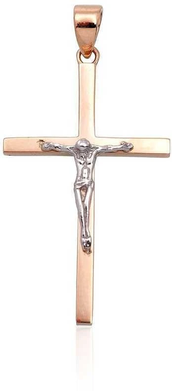 Auksinis pakabukas kryželis. Metalas: Raudonas/Baltas Auksas. Praba: 585°. - 1.25 g. - 33 mm.