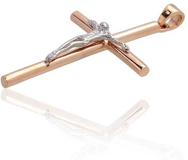 Auksinis pakabukas kryželis. Metalas: Raudonas/Baltas Auksas. Praba: 585°. - 1.11 g. - 32 mm.