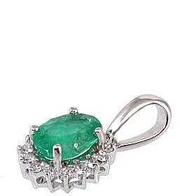 Auksinis pakabukas su brangakmeniais. . Praba: 585°. Akmuo: Briliantai , Smaragdas - 0.48 g. - 14 mm. - Briliantai (0,042Ct), Smaragdas (0,254Ct)