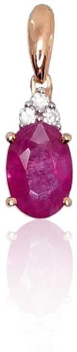Auksinis pakabukas su brangakmeniais. . Praba: 585°. Akmuo: Briliantai , Rubinas - 0.43 g. - 14 mm. - Briliantai (0,019Ct), Rubinas (0,586Ct)