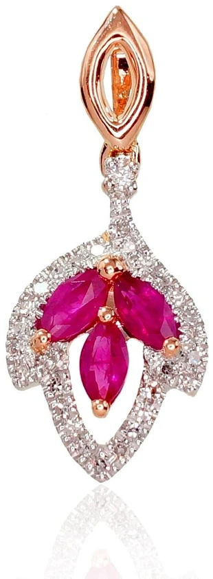 Auksinis pakabukas su brangakmeniais. . Praba: 585°. Akmuo: Briliantai , Rubinas - 0.81 g. - 20 mm. - Briliantai (0,062Ct), Rubinas (0,328Ct)