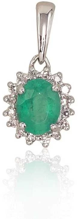 Auksinis pakabukas su brangakmeniais. . Praba: 585°. Akmuo: Briliantai , Smaragdas - 0.48 g. - 14 mm. - Briliantai (0,042Ct), Smaragdas (0,254Ct)