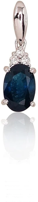 Auksinis pakabukas su brangakmeniais. . Praba: 585°. Akmuo: Briliantai , Safyras - 0.44 g. - 14 mm. - Briliantai (0,025Ct), Safyras (0,611Ct)