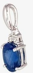 Auksinis pakabukas su brangakmeniais. . Praba: 585°. Akmuo: Briliantai , Safyras - 0.44 g. - 14 mm. - Briliantai (0,025Ct), Safyras (0,611Ct)