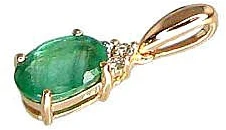 Auksinis pakabukas su brangakmeniais. . Praba: 585°. Akmuo: Briliantai , Smaragdas - 0.4 g. - 14 mm. - Briliantai (0,02Ct), Smaragdas (0,35Ct)