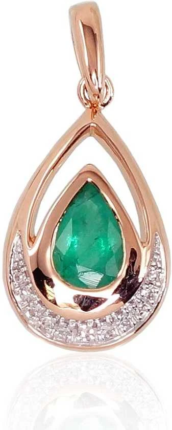 Auksinis pakabukas su brangakmeniais. Metalas: Raudonas Auksas. Praba: 585°. Akmuo: Briliantai , Smaragdas - 1.27 g. - 20 mm. - Briliantai (0,031Ct), Smaragdas (0,311Ct)