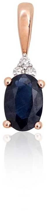 Auksinis pakabukas su brangakmeniais. Metalas: Raudonas Auksas. Praba: 585°. Akmuo: Briliantai , Safyras - 0.56 g. - 14 mm. - Briliantai (0,02Ct), Safyras (0,56Ct)
