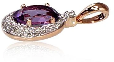 Auksinis pakabukas su brangakmeniais. Metalas: Raudonas Auksas. Praba: 585°. Akmuo: Briliantai , Ametistas - 0.95 g. - 17 mm. - Briliantai (0,092Ct), Ametistas