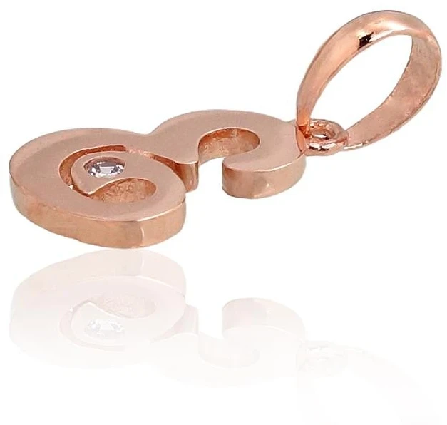 Auksinis pakabukas - vardo raidė, Raudonas Auksas, praba 585°, Akmuo: Cirkonai - 15 mm. - 0.42 g.
