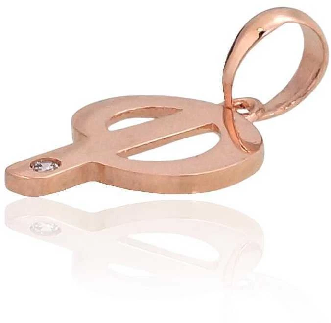 Auksinis pakabukas - vardo raidė, Raudonas Auksas, praba 585°, Akmuo: Cirkonai - 0.39 g. - 16 mm.