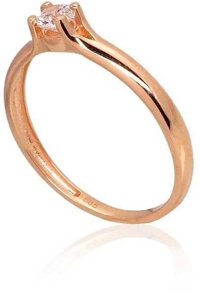Auksinis sužadėtuvių žiedas. Praba: 585°, Metalas: Raudonas Auksas, Akmuo: Cirkonai - 16 - 1.23 g.