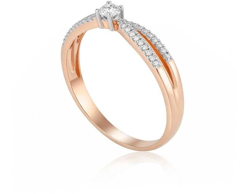 Auksinis sužadėtuvių žiedas. Praba: 585°, Metalas: Raudonas Auksas, Akmuo: Briliantai - 19.5 - 2.25 g. - Briliantai (0,239Ct)