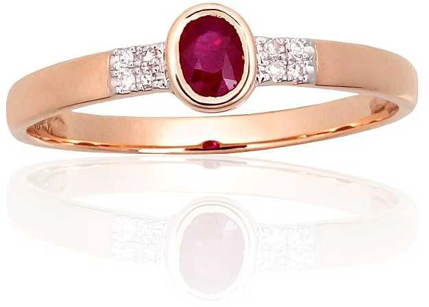 Auksinis žiedas - 16 - 1.18 g. - Briliantai (0,024Ct), Rubinas (0,268Ct)