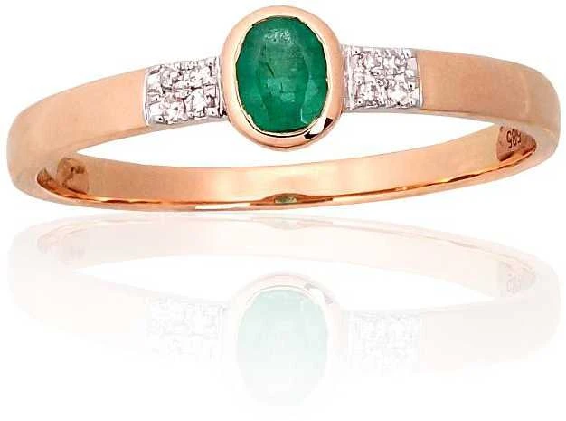 Auksinis žiedas - 16.5 - 1.11 g. - Briliantai (0,024Ct), Smaragdas (0,122Ct)