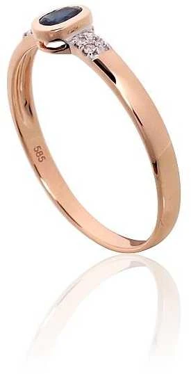 Auksinis žiedas - 17.5 - 1.15 g. - Briliantai (0,024Ct), Safyras (0,231Ct)