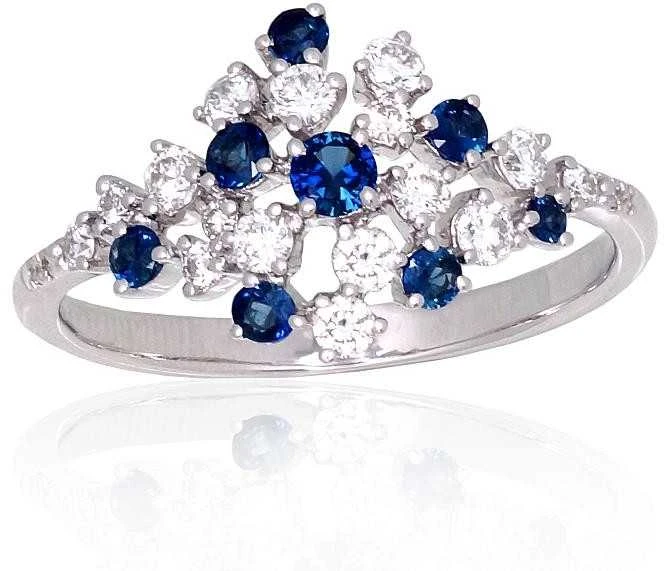 Auksinis žiedas - 18 - 2.58 g. - Briliantai (0,414Ct), Safyras (0,33Ct)