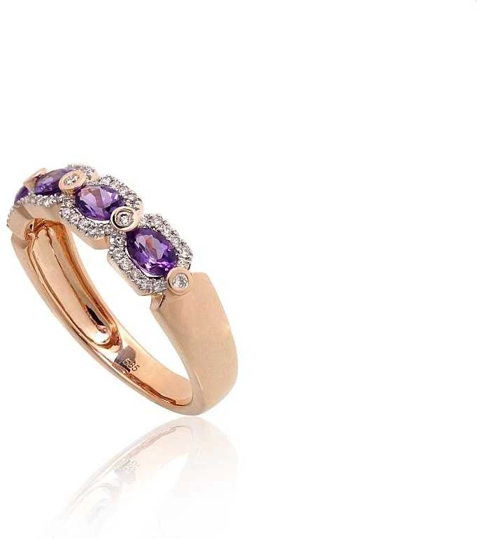 Auksinis žiedas - 18 - 2.93 g. - Briliantai (0,172Ct), Ametistas