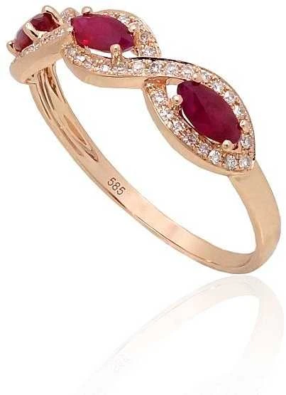 Auksinis žiedas - 18.5 - 1.59 g. - Briliantai (0,127Ct), Rubinas (0,561Ct)